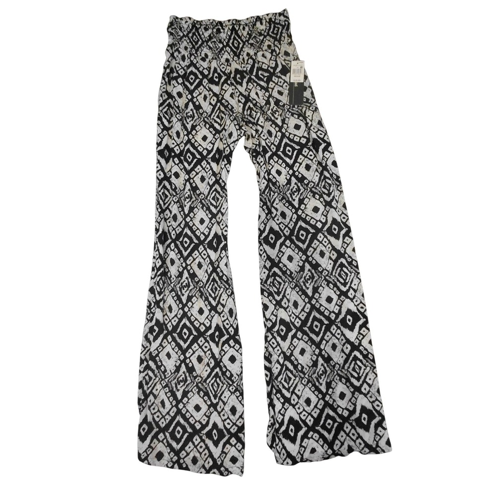 Joe Benbasset Womens Medium Black White Geometric Smocked Pants NWT